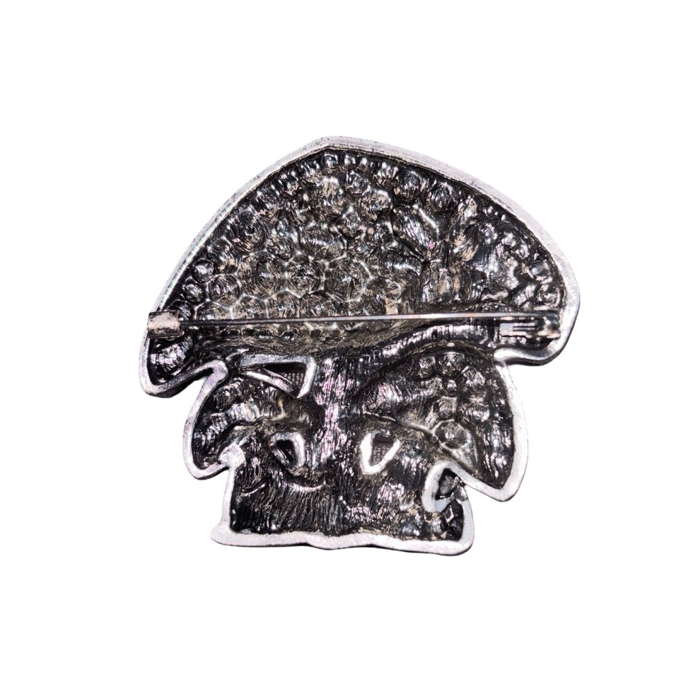 Multicolor Rhinestone Mushroom Brooch Pin Silver Tone Cottagecore Jewelry - Picture 2 of 2